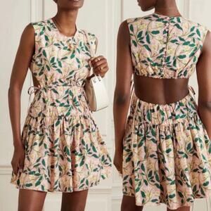 NWT $410 Agua by Agua Bendita Sucré Dos Gardenias Rosa Floral Mini Dress Size L